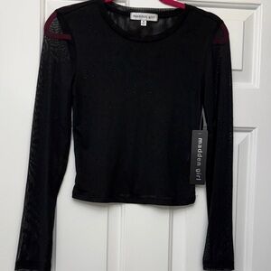 Madden Girl Black Sheer Long Sleeve Top